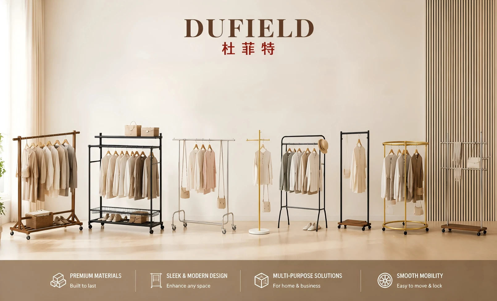 DUFIELD lineup banner with feature icons
